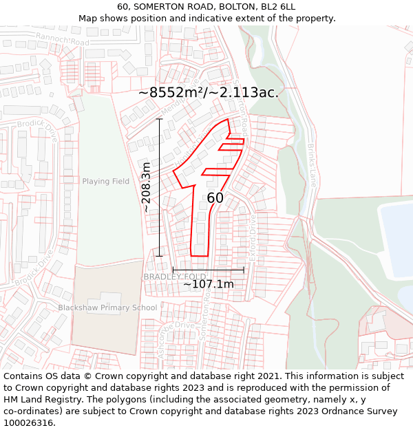 60, SOMERTON ROAD, BOLTON, BL2 6LL: Plot and title map
