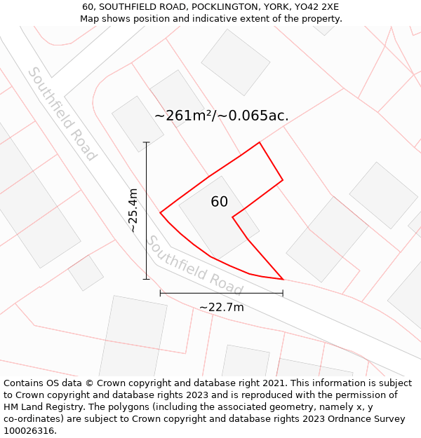 60, SOUTHFIELD ROAD, POCKLINGTON, YORK, YO42 2XE: Plot and title map