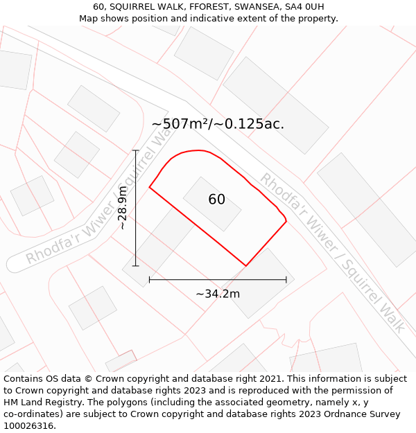 60, SQUIRREL WALK, FFOREST, SWANSEA, SA4 0UH: Plot and title map