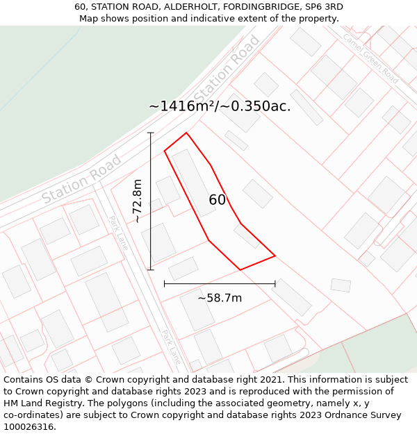 60, STATION ROAD, ALDERHOLT, FORDINGBRIDGE, SP6 3RD: Plot and title map