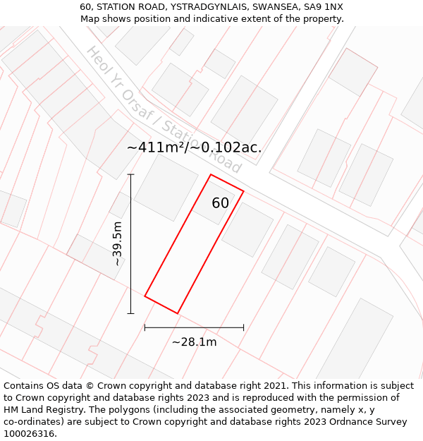 60, STATION ROAD, YSTRADGYNLAIS, SWANSEA, SA9 1NX: Plot and title map