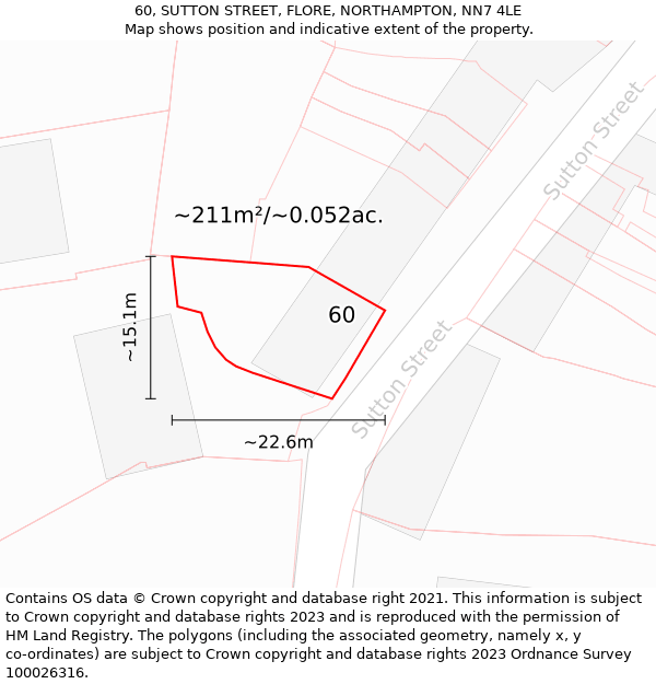 60, SUTTON STREET, FLORE, NORTHAMPTON, NN7 4LE: Plot and title map