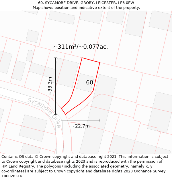 60, SYCAMORE DRIVE, GROBY, LEICESTER, LE6 0EW: Plot and title map