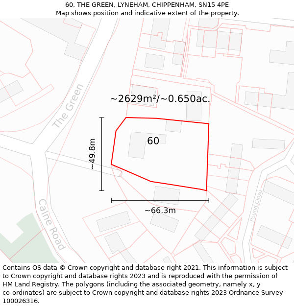 60, THE GREEN, LYNEHAM, CHIPPENHAM, SN15 4PE: Plot and title map