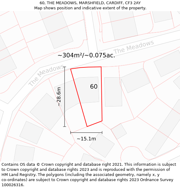 60, THE MEADOWS, MARSHFIELD, CARDIFF, CF3 2AY: Plot and title map