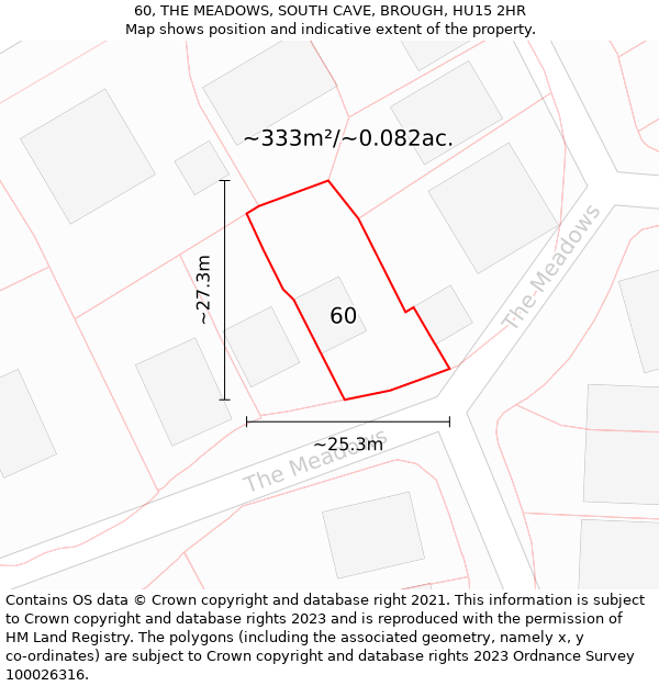 60, THE MEADOWS, SOUTH CAVE, BROUGH, HU15 2HR: Plot and title map