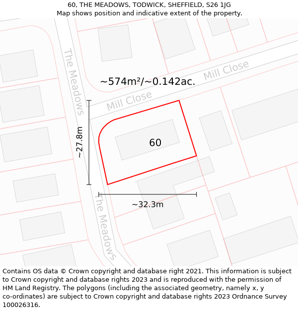 60, THE MEADOWS, TODWICK, SHEFFIELD, S26 1JG: Plot and title map