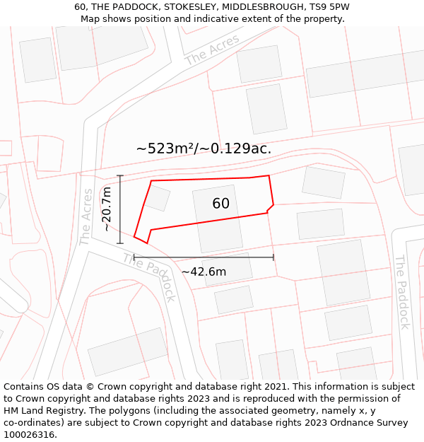 60, THE PADDOCK, STOKESLEY, MIDDLESBROUGH, TS9 5PW: Plot and title map