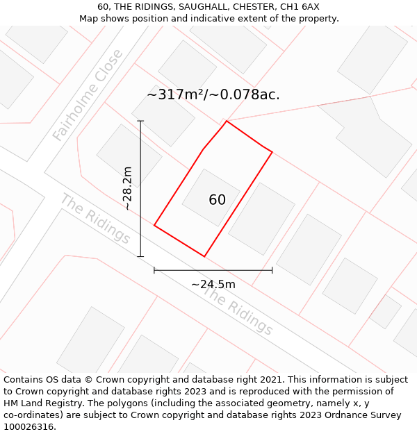 60, THE RIDINGS, SAUGHALL, CHESTER, CH1 6AX: Plot and title map