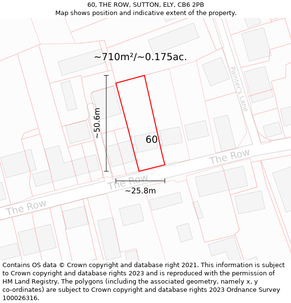 60, THE ROW, SUTTON, ELY, CB6 2PB: Plot and title map