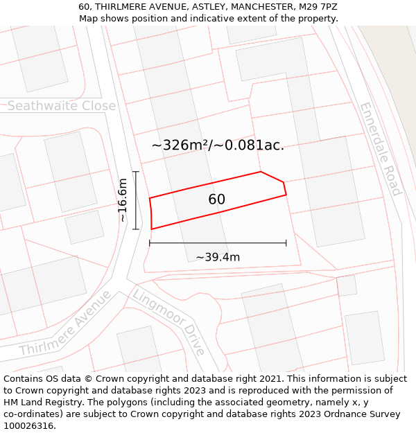 60, THIRLMERE AVENUE, ASTLEY, MANCHESTER, M29 7PZ: Plot and title map