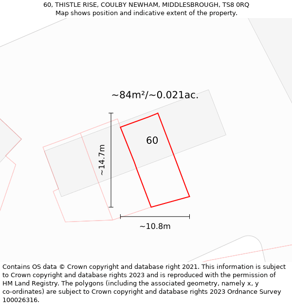 60, THISTLE RISE, COULBY NEWHAM, MIDDLESBROUGH, TS8 0RQ: Plot and title map