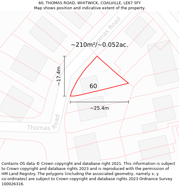 60, THOMAS ROAD, WHITWICK, COALVILLE, LE67 5FY: Plot and title map