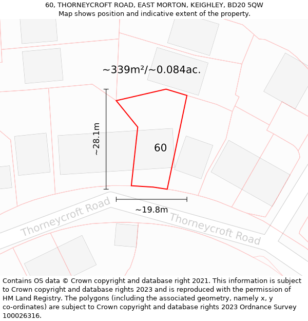 60, THORNEYCROFT ROAD, EAST MORTON, KEIGHLEY, BD20 5QW: Plot and title map