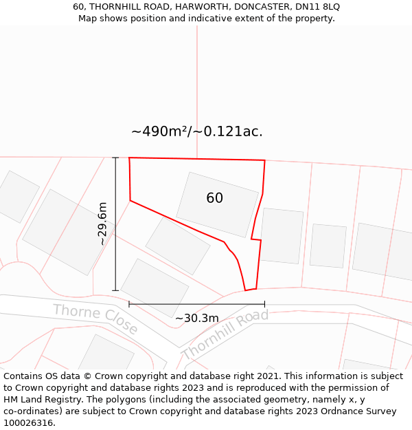 60, THORNHILL ROAD, HARWORTH, DONCASTER, DN11 8LQ: Plot and title map