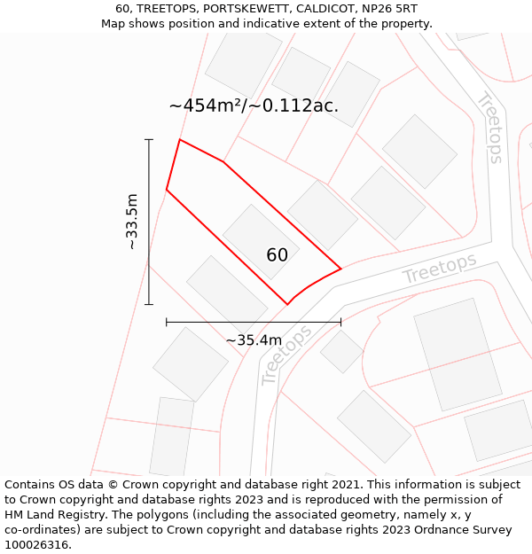 60, TREETOPS, PORTSKEWETT, CALDICOT, NP26 5RT: Plot and title map