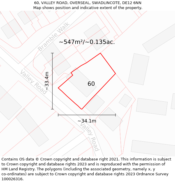 60, VALLEY ROAD, OVERSEAL, SWADLINCOTE, DE12 6NN: Plot and title map