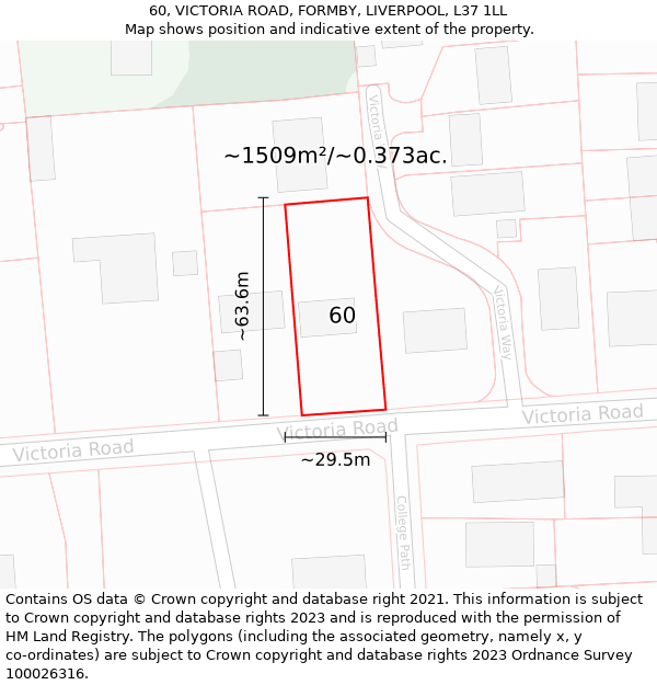 60, VICTORIA ROAD, FORMBY, LIVERPOOL, L37 1LL: Plot and title map