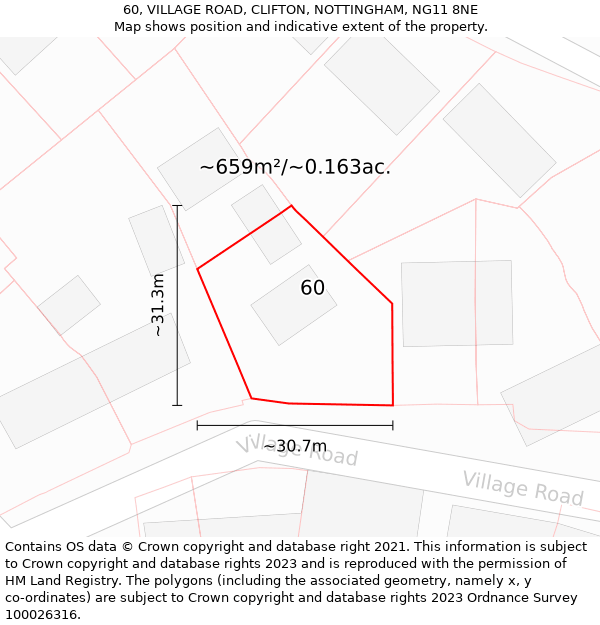 60, VILLAGE ROAD, CLIFTON, NOTTINGHAM, NG11 8NE: Plot and title map