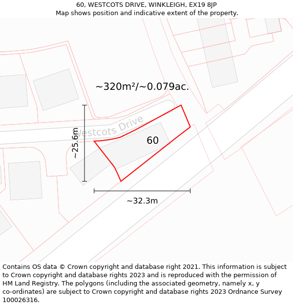 60, WESTCOTS DRIVE, WINKLEIGH, EX19 8JP: Plot and title map