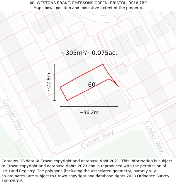 60, WESTONS BRAKE, EMERSONS GREEN, BRISTOL, BS16 7BP: Plot and title map