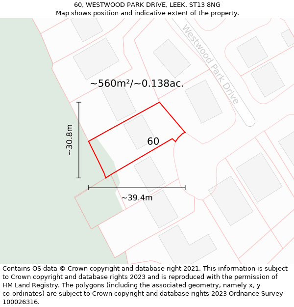 60, WESTWOOD PARK DRIVE, LEEK, ST13 8NG: Plot and title map