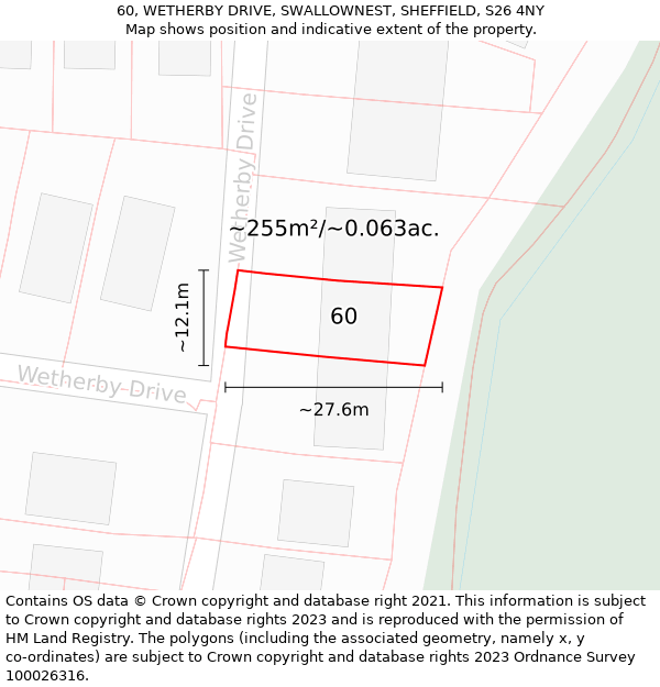 60, WETHERBY DRIVE, SWALLOWNEST, SHEFFIELD, S26 4NY: Plot and title map