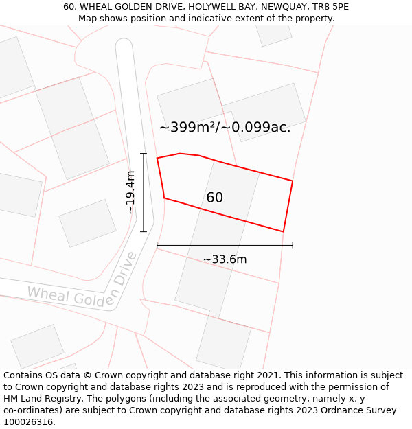 60, WHEAL GOLDEN DRIVE, HOLYWELL BAY, NEWQUAY, TR8 5PE: Plot and title map