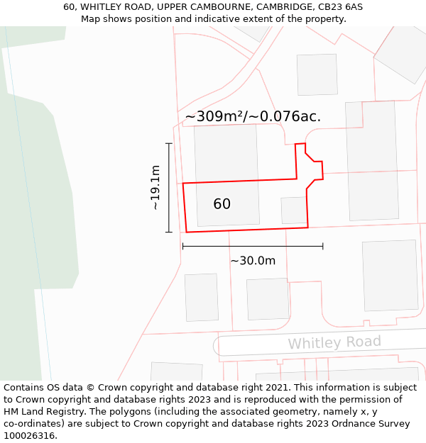60, WHITLEY ROAD, UPPER CAMBOURNE, CAMBRIDGE, CB23 6AS: Plot and title map