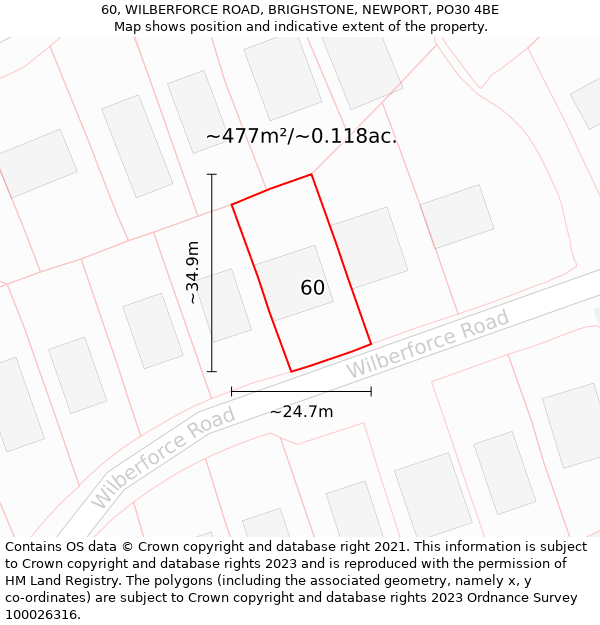 60, WILBERFORCE ROAD, BRIGHSTONE, NEWPORT, PO30 4BE: Plot and title map