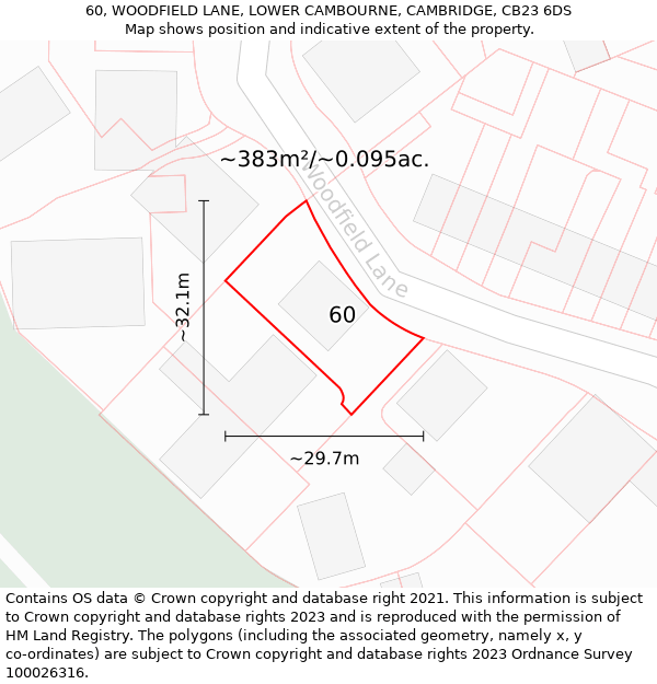 60, WOODFIELD LANE, LOWER CAMBOURNE, CAMBRIDGE, CB23 6DS: Plot and title map