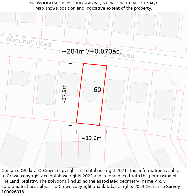 60, WOODHALL ROAD, KIDSGROVE, STOKE-ON-TRENT, ST7 4QY: Plot and title map