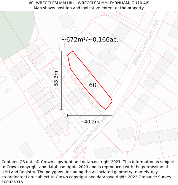 60, WRECCLESHAM HILL, WRECCLESHAM, FARNHAM, GU10 4JS: Plot and title map