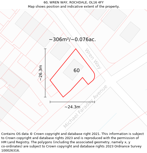 60, WREN WAY, ROCHDALE, OL16 4FY: Plot and title map