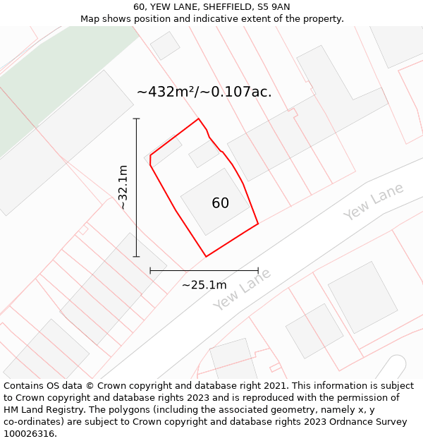 60, YEW LANE, SHEFFIELD, S5 9AN: Plot and title map