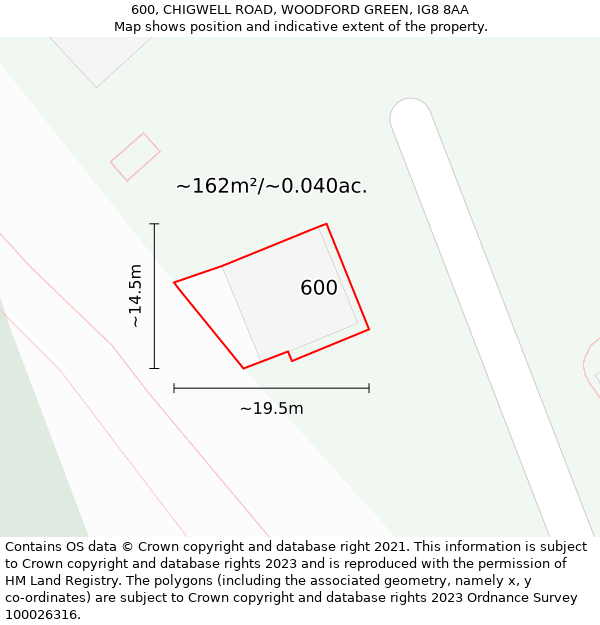 600, CHIGWELL ROAD, WOODFORD GREEN, IG8 8AA: Plot and title map