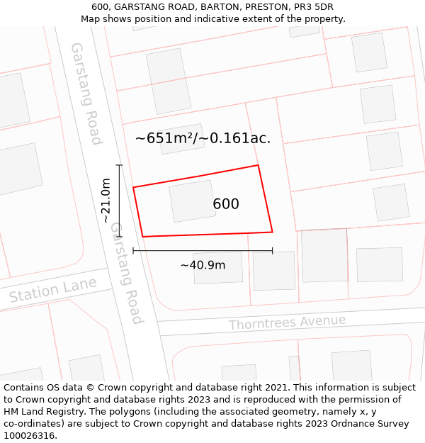 600, GARSTANG ROAD, BARTON, PRESTON, PR3 5DR: Plot and title map