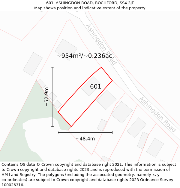 601, ASHINGDON ROAD, ROCHFORD, SS4 3JF: Plot and title map