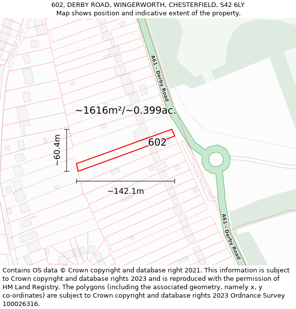 602, DERBY ROAD, WINGERWORTH, CHESTERFIELD, S42 6LY: Plot and title map