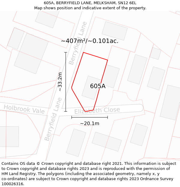 605A, BERRYFIELD LANE, MELKSHAM, SN12 6EL: Plot and title map