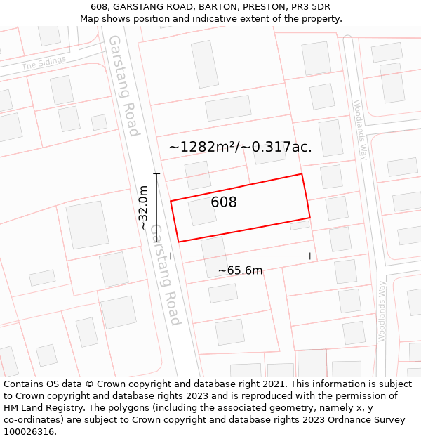 608, GARSTANG ROAD, BARTON, PRESTON, PR3 5DR: Plot and title map