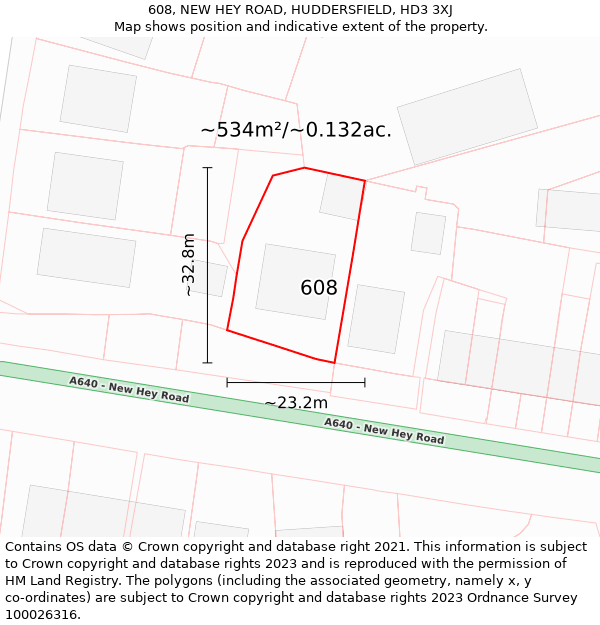 608, NEW HEY ROAD, HUDDERSFIELD, HD3 3XJ: Plot and title map