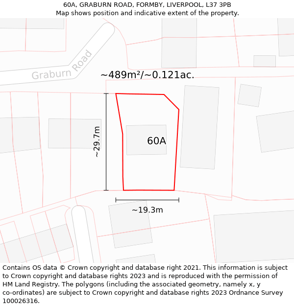 60A, GRABURN ROAD, FORMBY, LIVERPOOL, L37 3PB: Plot and title map