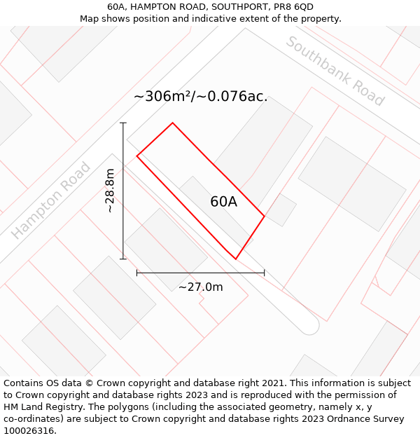 60A, HAMPTON ROAD, SOUTHPORT, PR8 6QD: Plot and title map