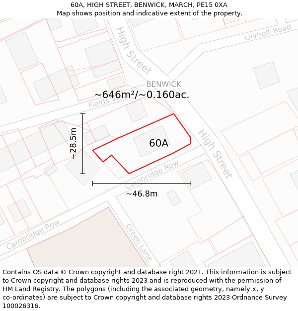 60A, HIGH STREET, BENWICK, MARCH, PE15 0XA: Plot and title map