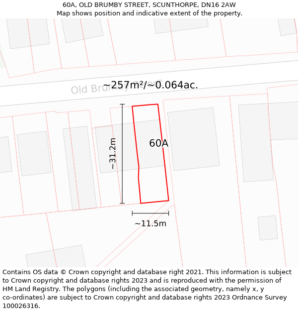 60A, OLD BRUMBY STREET, SCUNTHORPE, DN16 2AW: Plot and title map