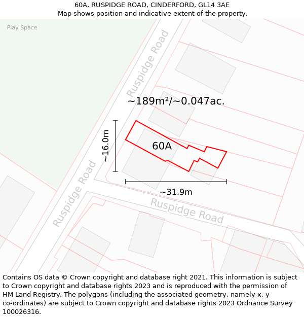 60A, RUSPIDGE ROAD, CINDERFORD, GL14 3AE: Plot and title map