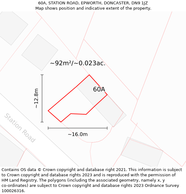 60A, STATION ROAD, EPWORTH, DONCASTER, DN9 1JZ: Plot and title map