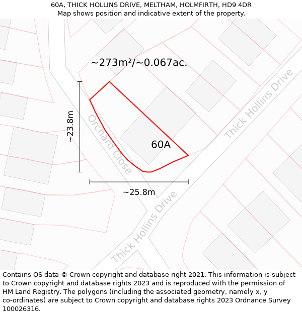 60A, THICK HOLLINS DRIVE, MELTHAM, HOLMFIRTH, HD9 4DR: Plot and title map