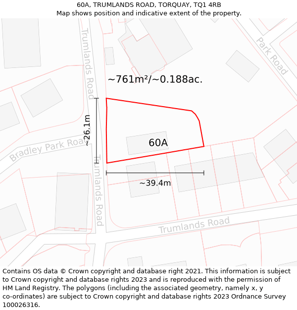 60A, TRUMLANDS ROAD, TORQUAY, TQ1 4RB: Plot and title map